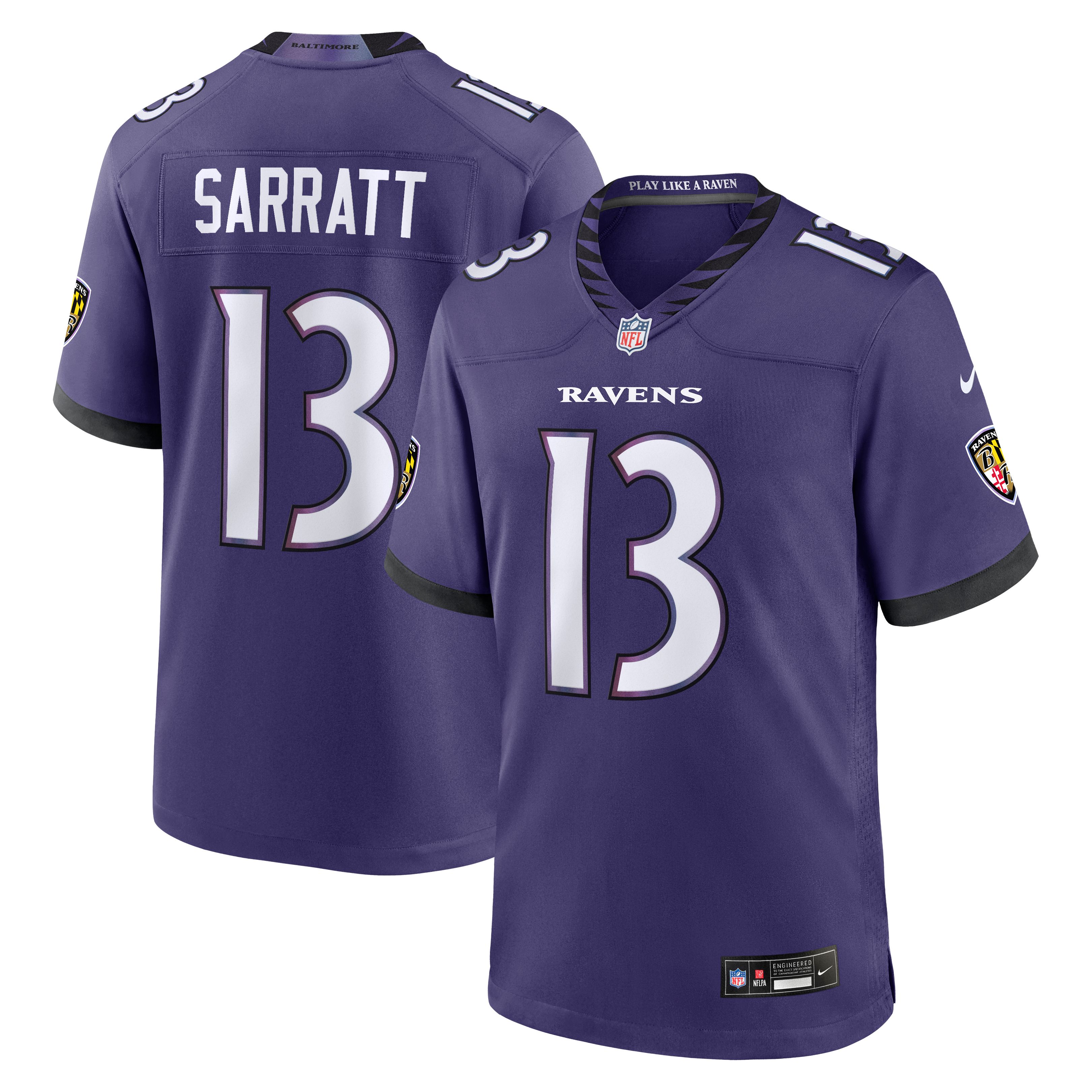 Elijah Sarratt Baltimore Ravens Team Game Jersey Purple