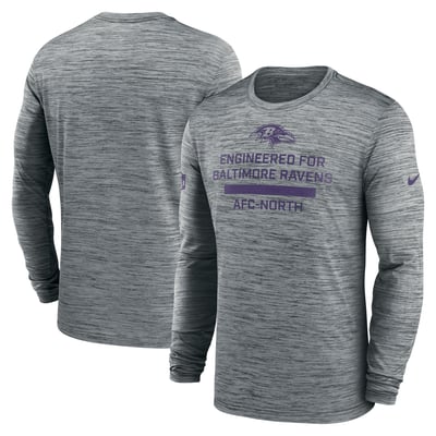 Baltimore Ravens Nike Sideline Velocity Dri-FIT Long Sleeve T-Shirt - Gray