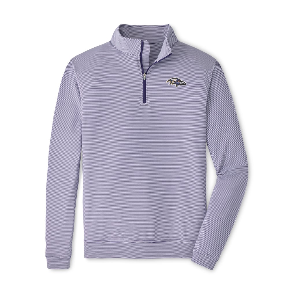 Baltimore Ravens Peter Millar Perth Sugar Stripe Performance Quarter-Zip Pullover - Purple/White
