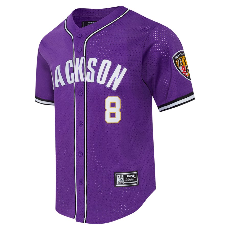 Lamar Jackson Baltimore Ravens Pro Standard Mesh Button-Up Baseball Jersey - Purple