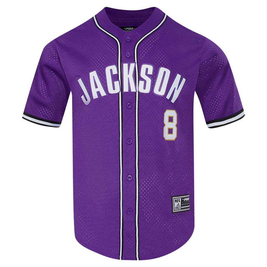 Lamar Jackson Baltimore Ravens Pro Standard Mesh Button-Up Baseball Jersey - Purple