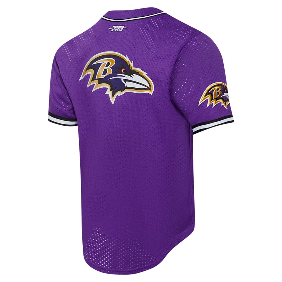 Lamar Jackson Baltimore Ravens Pro Standard Mesh Button-Up Baseball Jersey - Purple