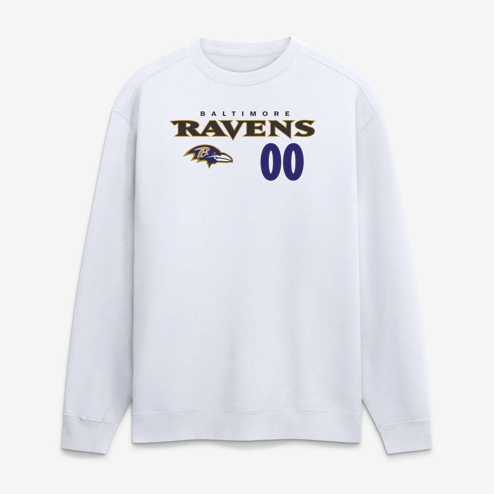 Baltimore Ravens  Touchdown Wordmark Personalized Name & Number Sweatshirt - White