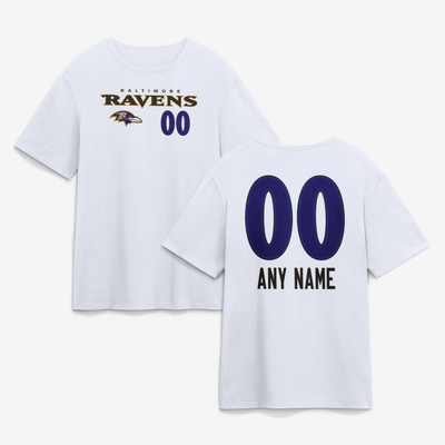 Baltimore Ravens  Touchdown Wordmark Personalized Name & Number T-Shirt - White