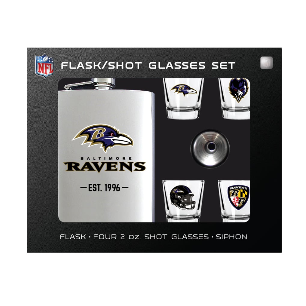 Glass Id Code MOJO Baltimore Ravens Shot Glass & Flask Gift Set