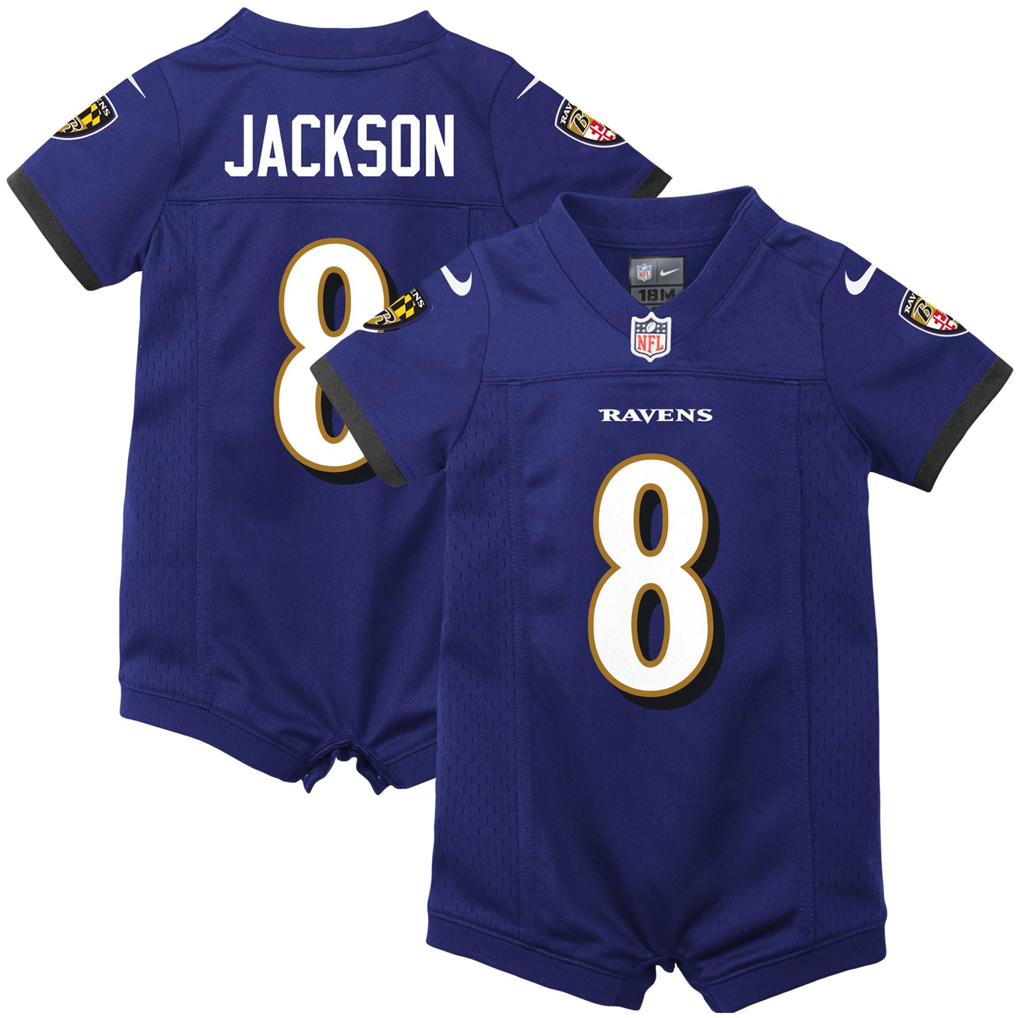 Newborn Baltimore Ravens Lamar Jackson Nike Purple Romper Game Jersey