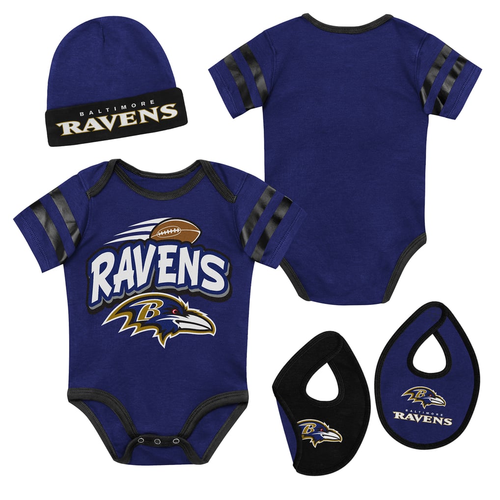 Baltimore Ravens Outerstuff Newborn Pint Prodigy Bodysuit, Bib & Cuffed Knit Hat Set - Purple
