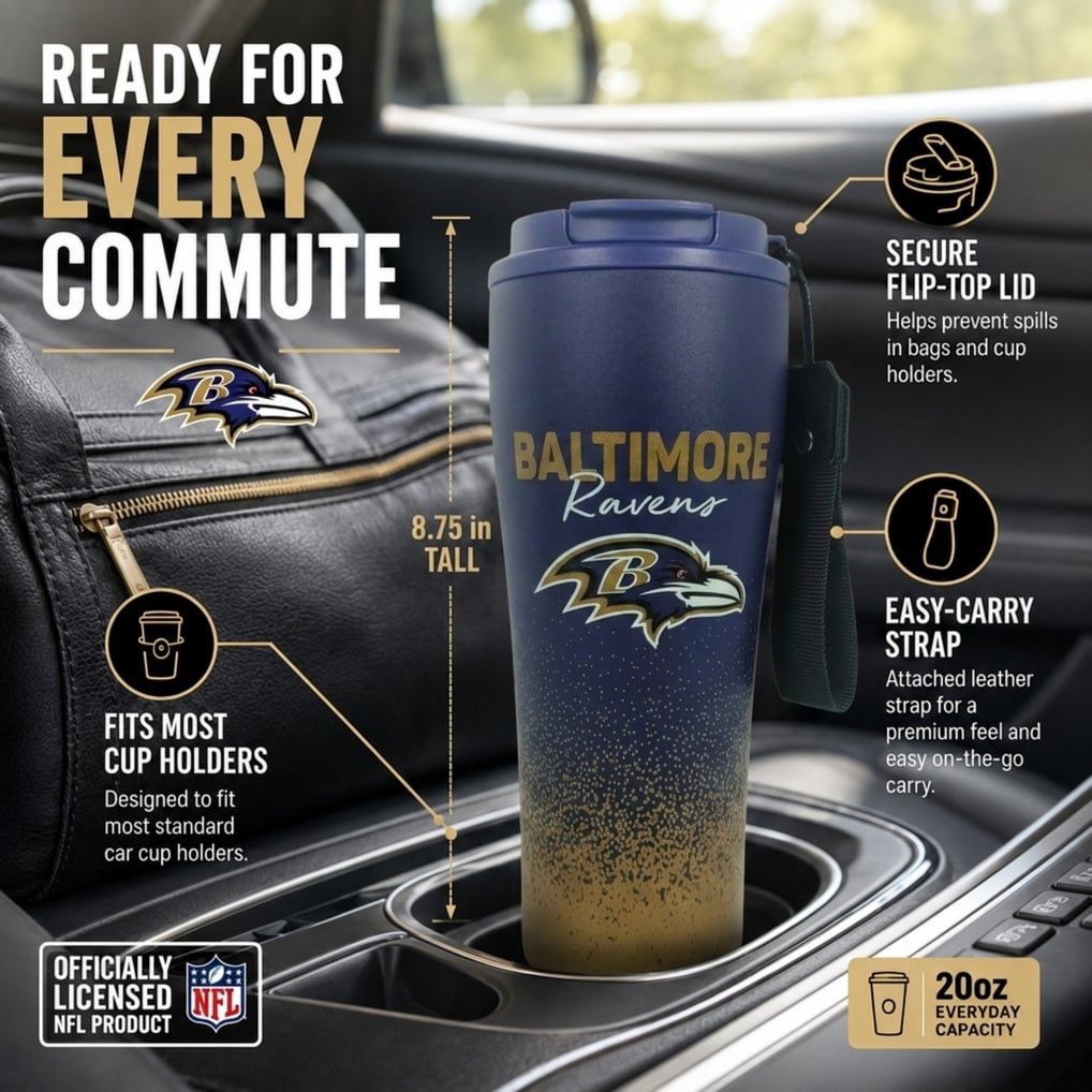 Baltimore Ravens Pegasus 20oz Splatter Script Stainless Steel ProSip Coffee Cup with Strap