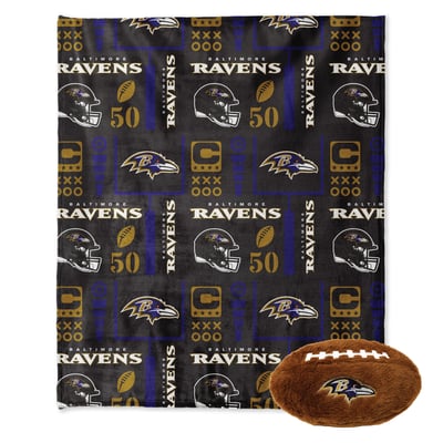 Baltimore Ravens Pegasus 50" x 60" Blackout Team Spirit Ultra Soft Throw & Plush Football Combo Pack