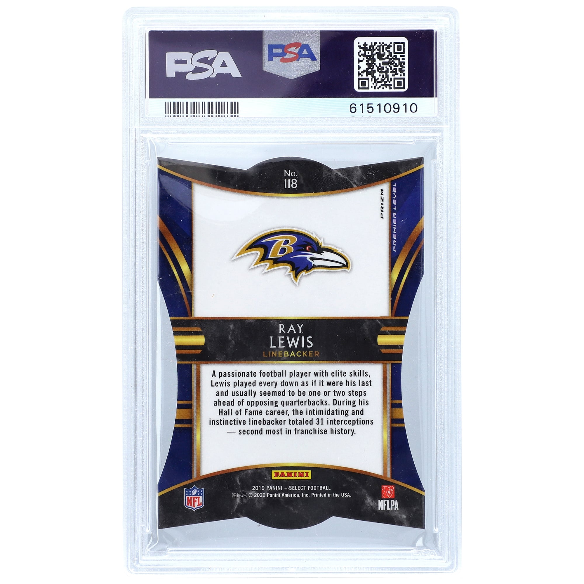 Ray Lewis Baltimore Ravens 2019 Panini Select Die-Cut Zebra