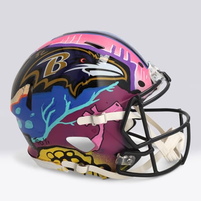 Ray Lewis Baltimore Ravens Autographed Fanatics Authentic Riddell Speed Authentic Helmet - Art by JPO - Limited Edition #1/1 - WN55916318