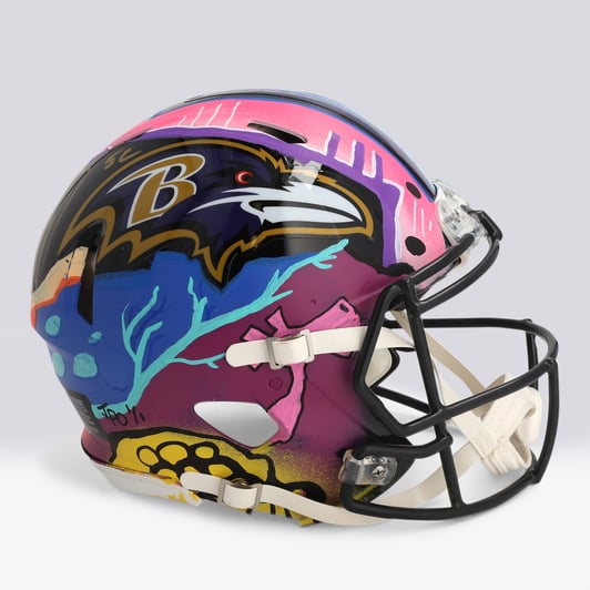 Ray Lewis Baltimore Ravens Autographed Fanatics Authentic Riddell Speed Authentic Helmet - Art by JPO - Limited Edition #1/1 - WN55916318