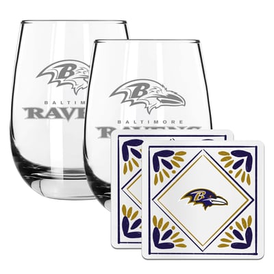Baltimore Ravens The Memory Company 15oz. Stemless Wine Glass & Coaster Set