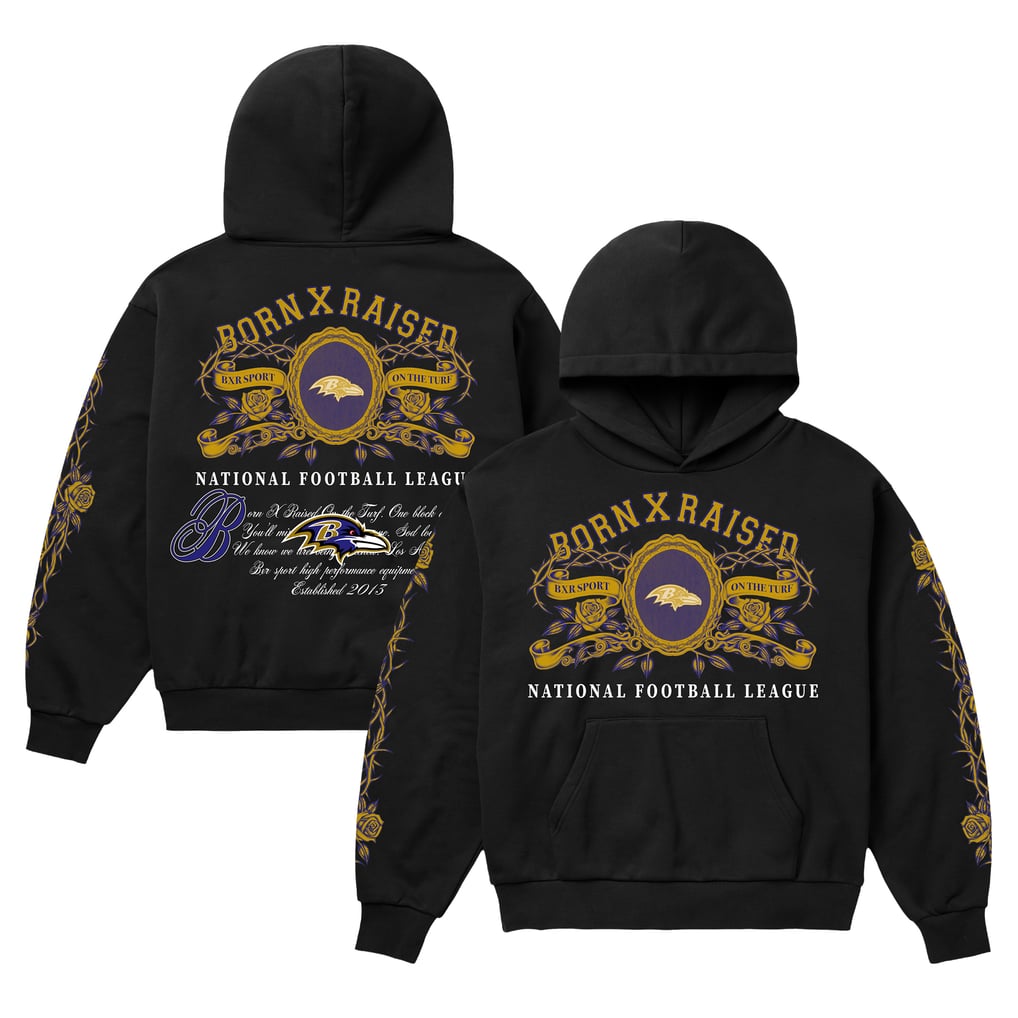 Baltimore Ravens Born x Raised Unisex Crest Hoodie - Black