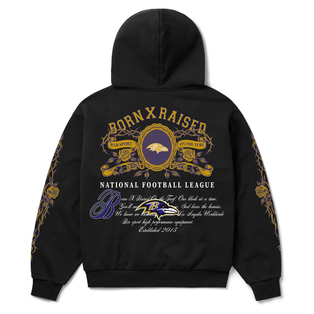 Baltimore Ravens Born x Raised Unisex Crest Hoodie - Black