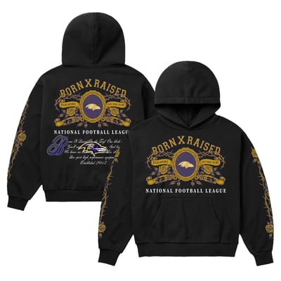 Baltimore Ravens Born x Raised Unisex Crest Hoodie - Black