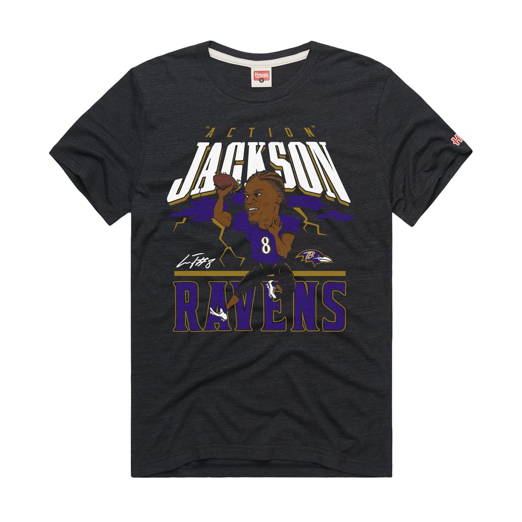 Lamar Jackson Baltimore Ravens Homage Unisex Caricature Player Graphic Tri-Blend T-Shirt - Charcoal