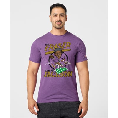 Lamar Jackson Baltimore Ravens Homage Unisex Caricature Player Graphic Tri-Blend T-Shirt - Purple