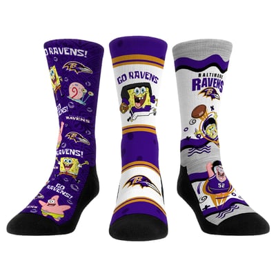  Baltimore Ravens Rock Em Unisex x Nickelodeon Spongebob Squarepants 3-Pack Crew Socks Set - 