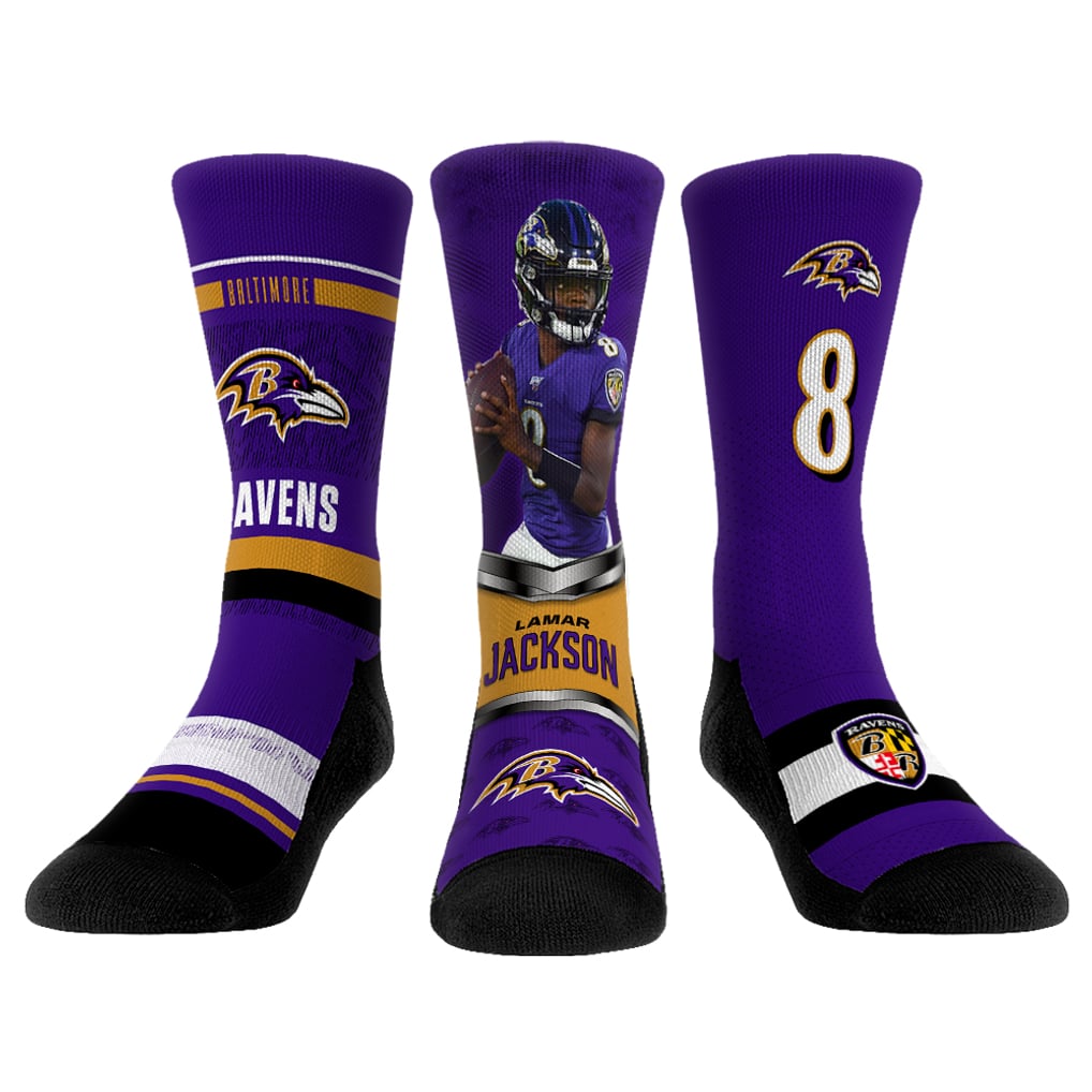 Lamar Jackson Baltimore Ravens Rock Em Unisex 3-Pack Crew Socks Set - 