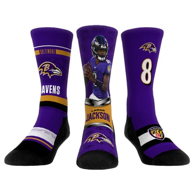 Lamar Jackson Baltimore Ravens Rock Em Unisex 3-Pack Crew Socks Set - 