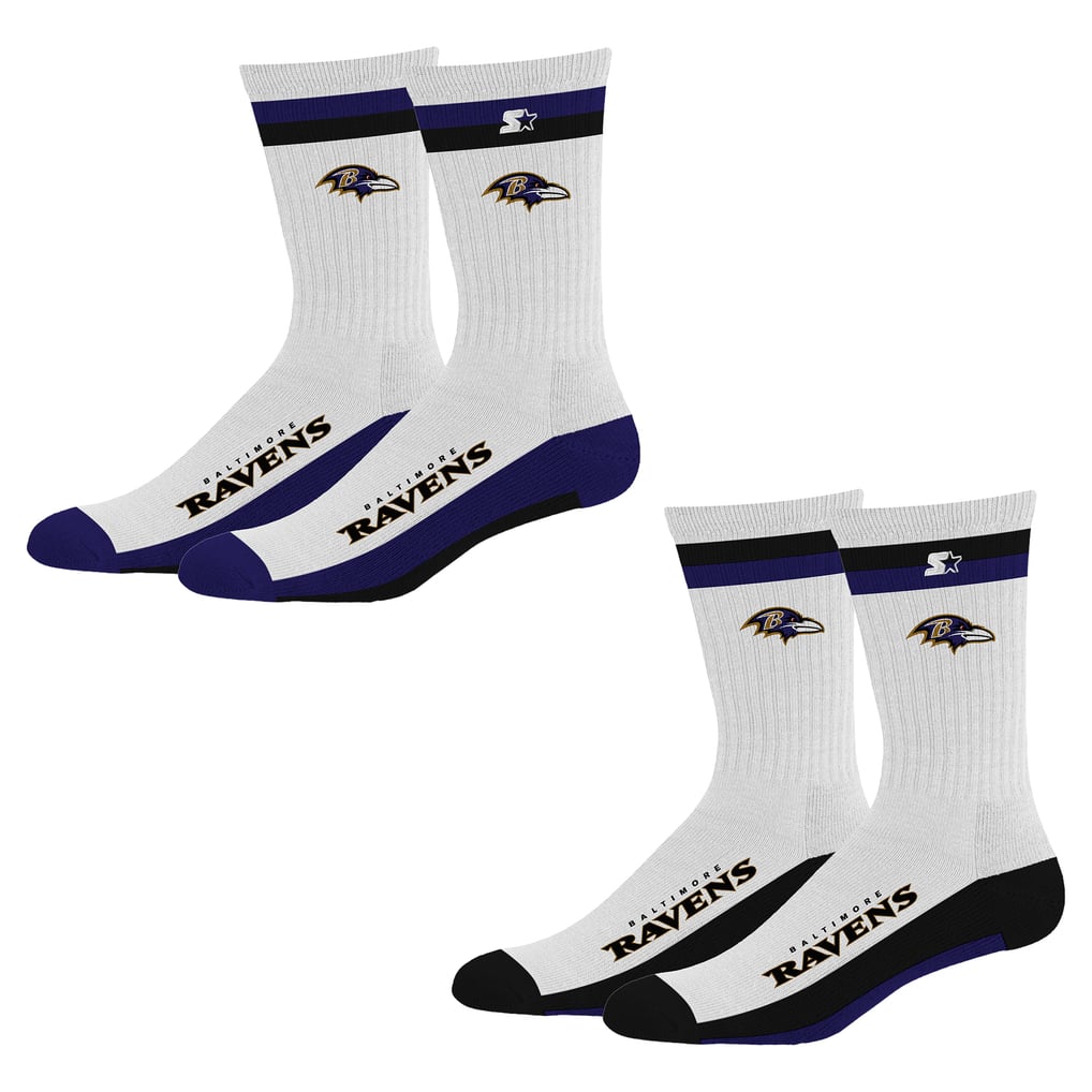  Baltimore Ravens Starter Unisex Two-Pack Stripe Top End Crew Socks