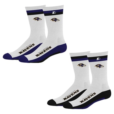  Baltimore Ravens Starter Unisex Two-Pack Stripe Top End Crew Socks