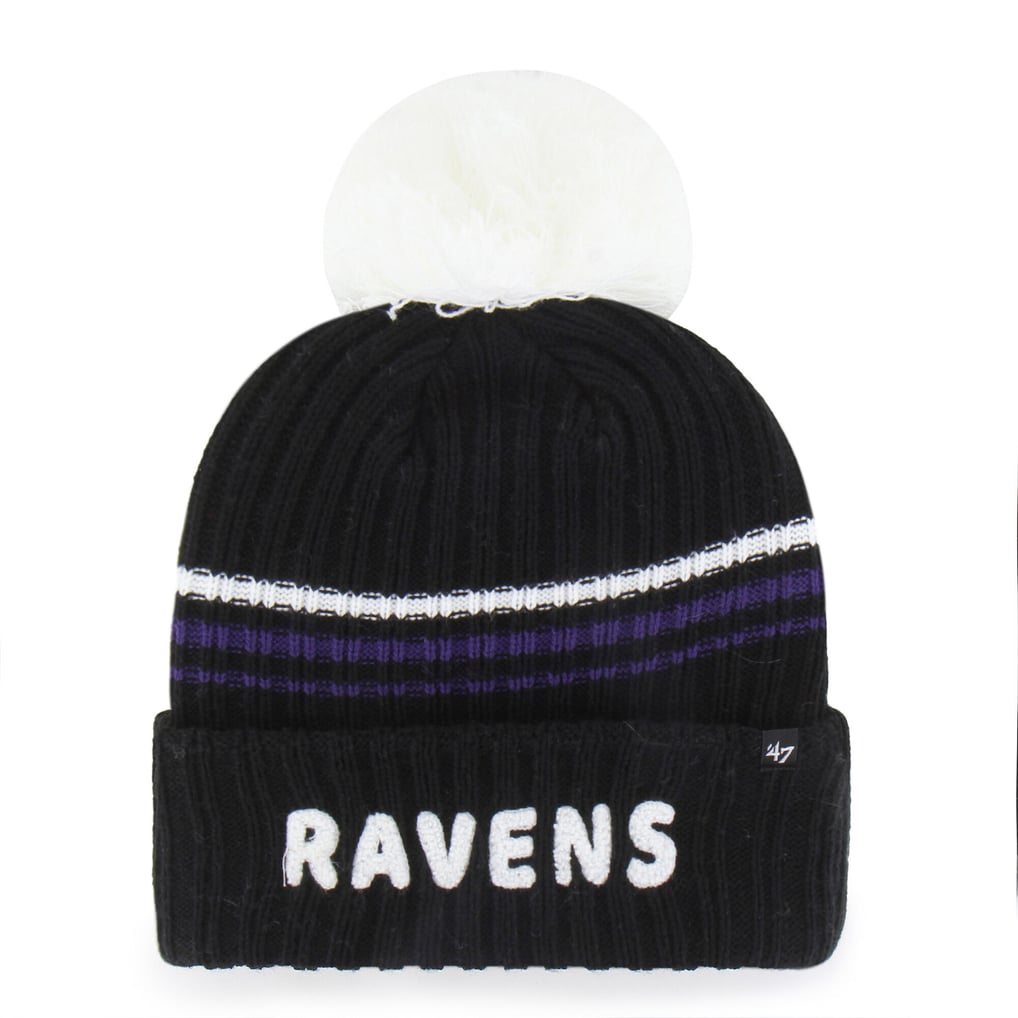  Baltimore Ravens '47 Women's Fuzzy Script Cuffed Knit Hat with Pom - Black