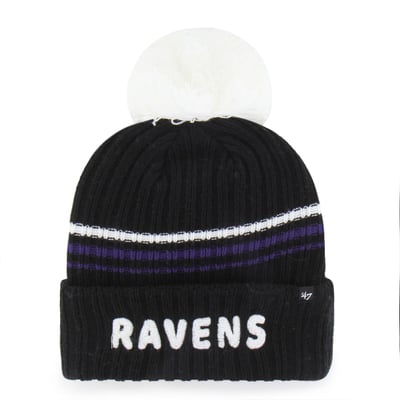  Baltimore Ravens '47 Women's Fuzzy Script Cuffed Knit Hat with Pom - Black