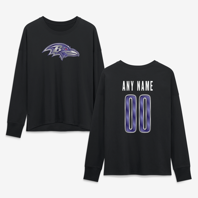Baltimore Ravens Women's Forged Mascot Personalized Name & Number Long Sleeve T-Shirt - Black