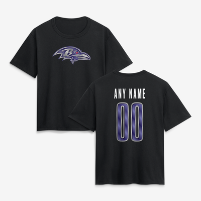 Baltimore Ravens Women's Forged Mascot Personalized Name & Number T-Shirt - Black