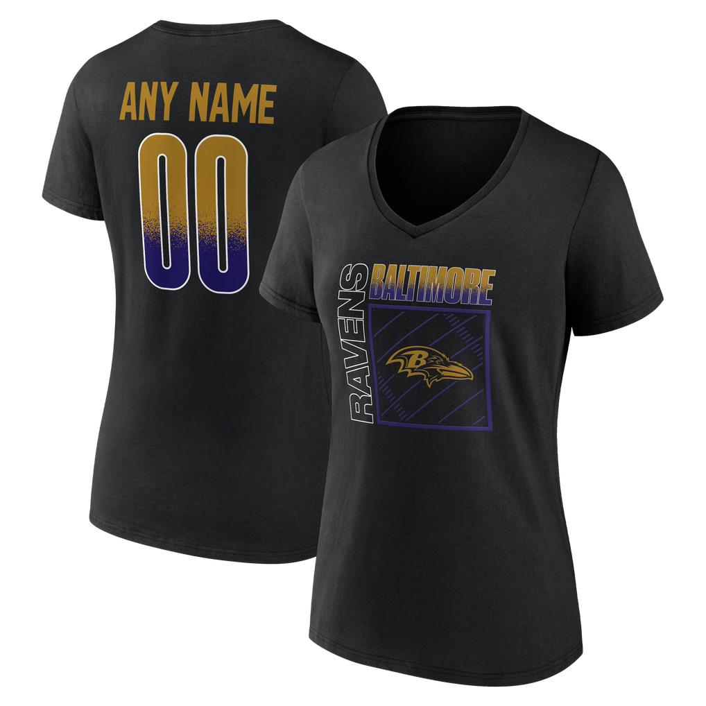 Baltimore Ravens Women's Home Field Pop Personalized Name & Number V-Neck T-Shirt - Black