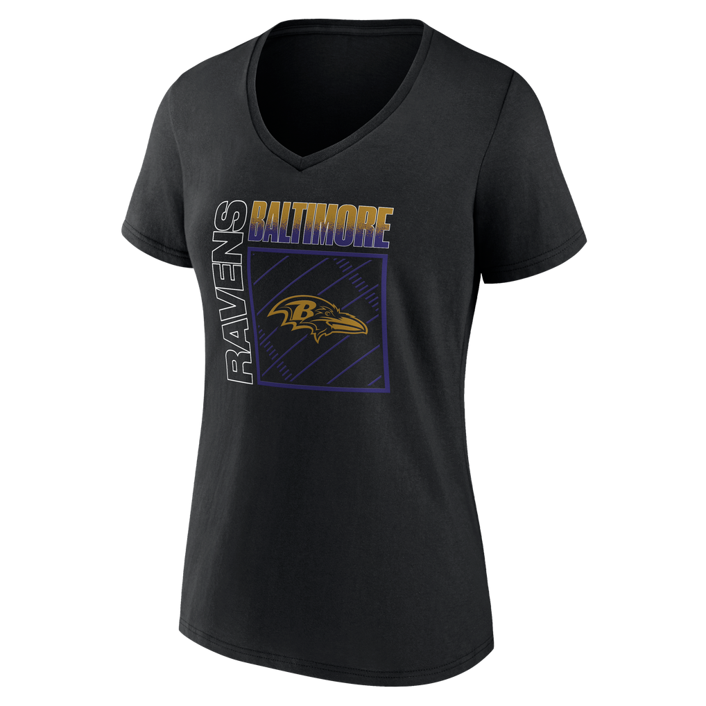 Baltimore Ravens Women's Home Field Pop Personalized Name & Number V-Neck T-Shirt - Black