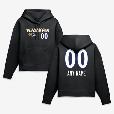 Baltimore Ravens Women's Touchdown Wordmark Personalized Name & Number Hoodie - Black