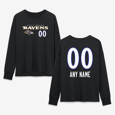 Baltimore Ravens Women's Touchdown Wordmark Personalized Name & Number Long Sleeve T-Shirt - Black