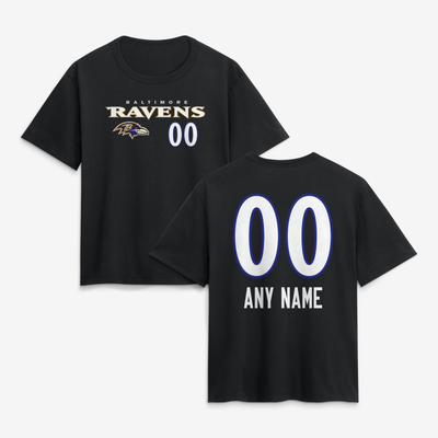 Baltimore Ravens Women's Touchdown Wordmark Personalized Name & Number T-Shirt - Black