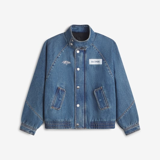 Baltimore Ravens Off Season Women's Oversized Denim Jacket - Blue