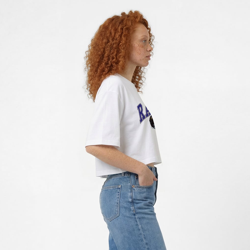  Baltimore Ravens Champion Women's Boyfriend Cropped T-Shirt - White