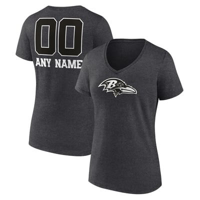 Baltimore Ravens Women's Personalized Name & Number Monochrome V-Neck T-Shirt - Charcoal