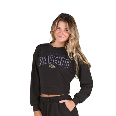  Baltimore Ravens Concepts Sport Women's Kingston Long Sleeve Lounge Cropped Tri-Blend Top - Black