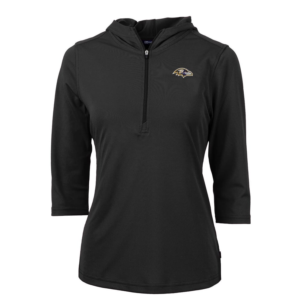 Baltimore Ravens Cutter & Buck Women's Virtue Eco Pique Half-Zip 3/4 Sleeve Pullover Hoodie - Black