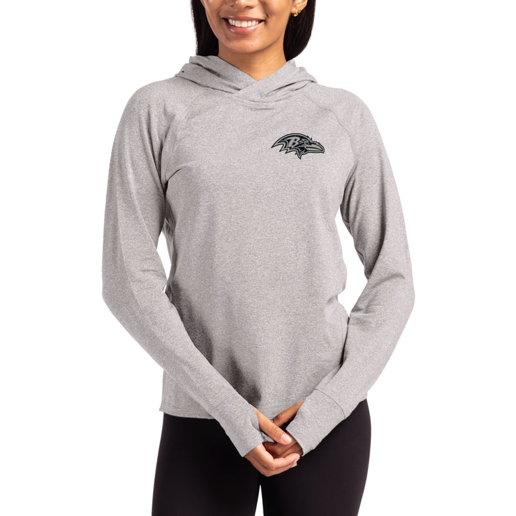 Baltimore Ravens Cutter & Buck Women's Tonal Logo Adapt Knit Recycled Raglan Pullover Hoodie - Heather Gray