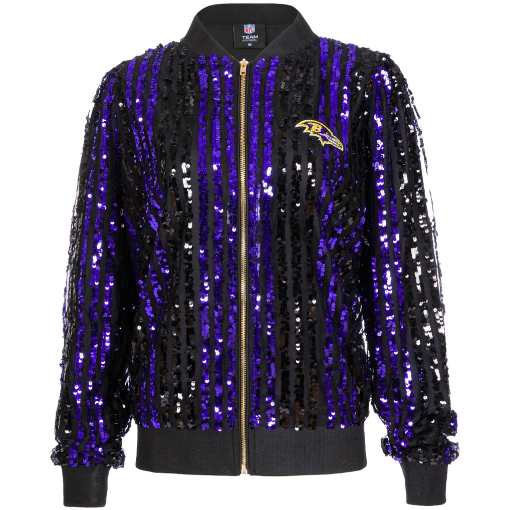  Baltimore Ravens FABGATING by Cuce Women's Slim Fit Sequin Striped Full-Zip Bomber Jacket - Black