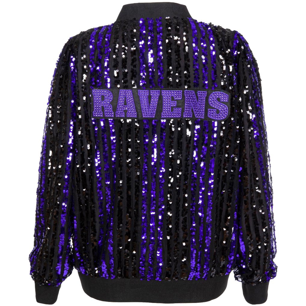  Baltimore Ravens FABGATING by Cuce Women's Slim Fit Sequin Striped Full-Zip Bomber Jacket - Black