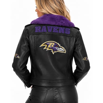 Baltimore Ravens FABGATING by Cuce Women's Vegan Leather Faux Fur Moto Full-Snap Jacket - Black/Purple