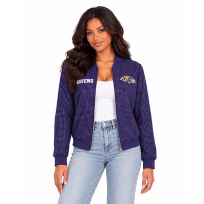 Baltimore Ravens FABGATING by Cuce Women's Crystal Full-Zip Bomber Jacket - Purple