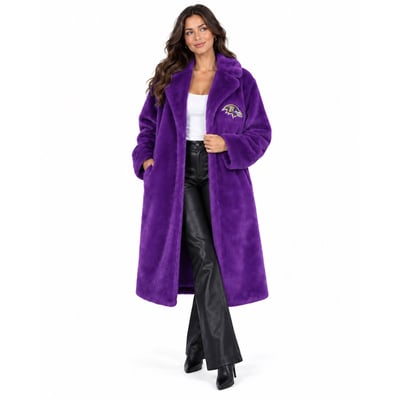 Baltimore Ravens FABGATING by Cuce Women's Longline Crystal Faux Fur Jacket - Purple