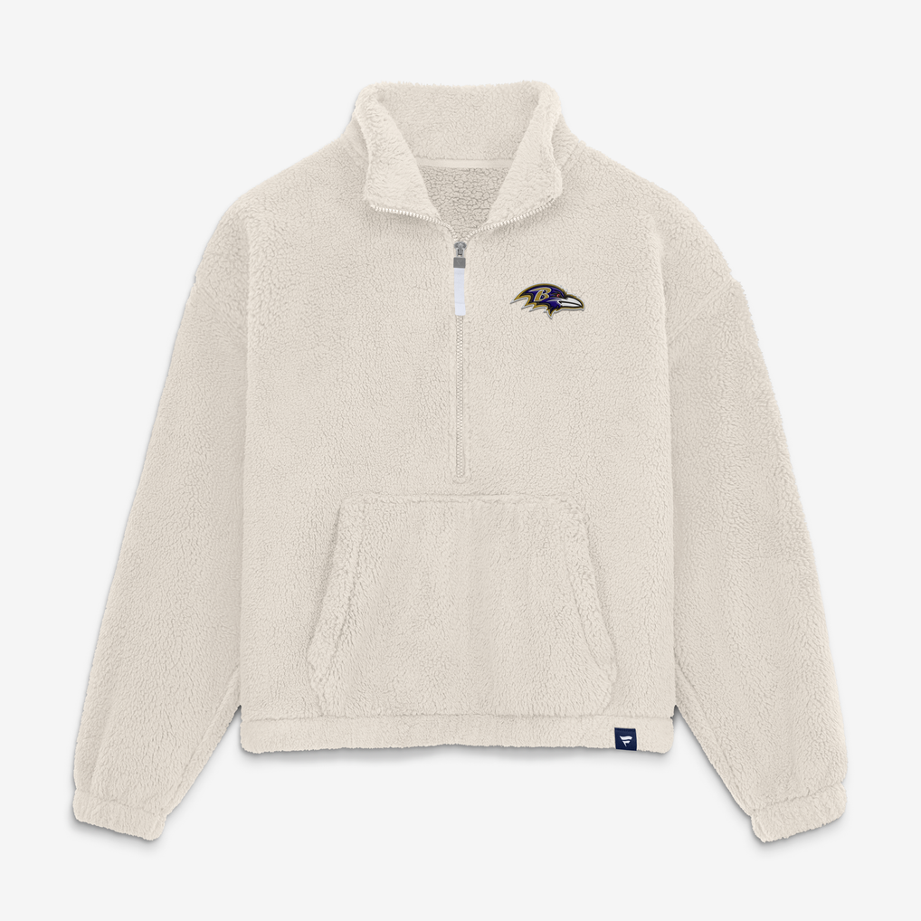 Baltimore Ravens Fanatics Women's Oversized Breakout Sherpa Half-Zip Pullover - Cream