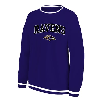  Baltimore Ravens Fanatics Women's Plus Size Arch Logo Contrast Ribbed Crewneck Sweatshirt - Purple