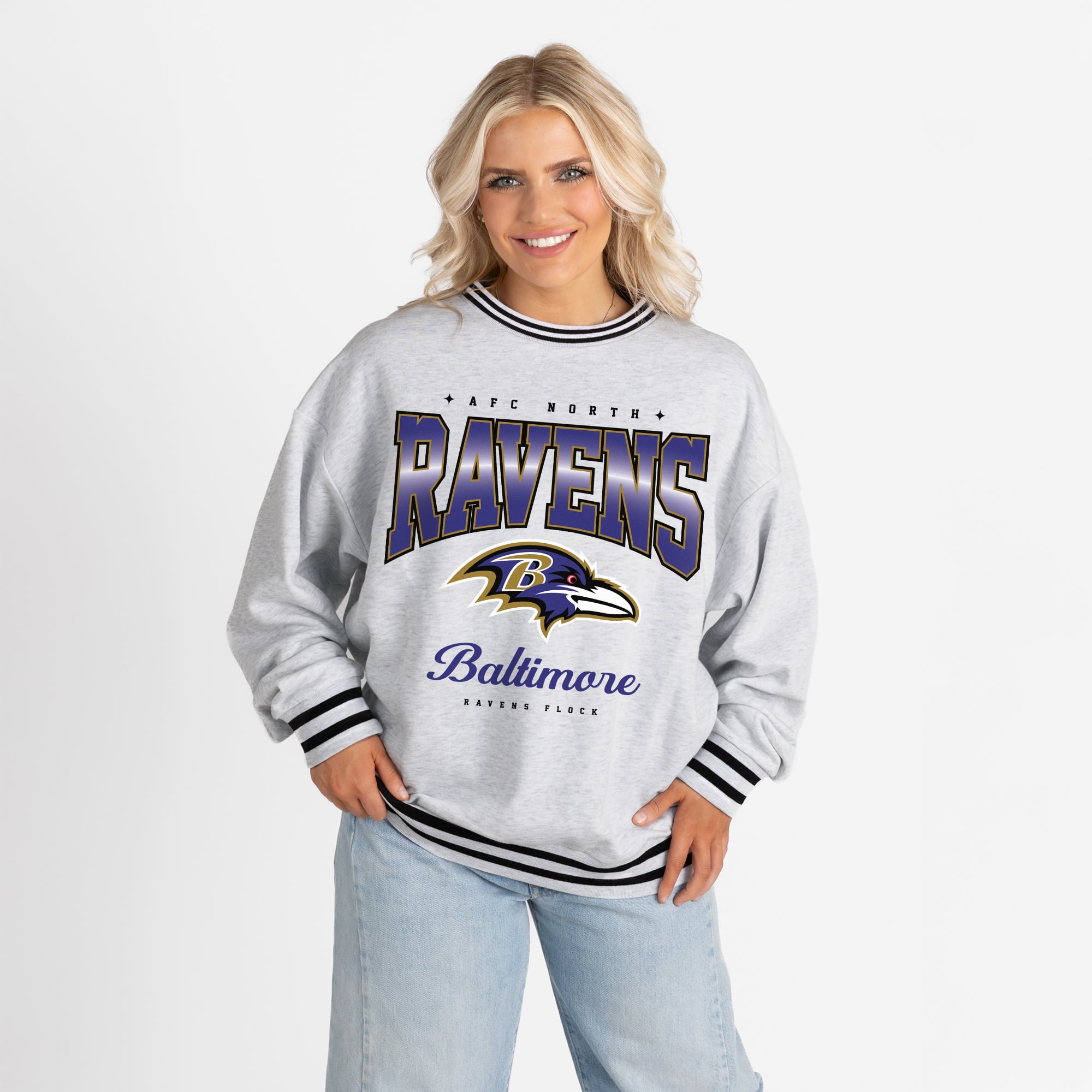 Women's Gameday Couture Ash/Black Baltimore Ravens Oversized Gridiron ...